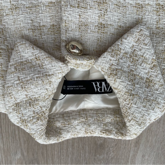 Zara Tweed Jacket Gold Ivory Size Small - Picture 2 of 10